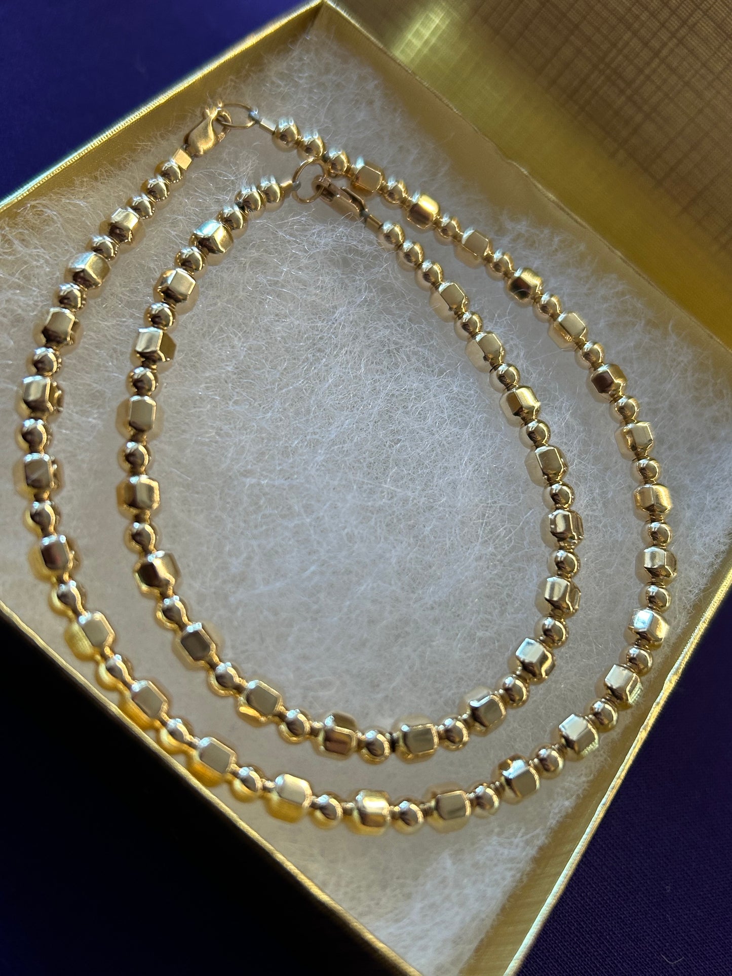 Gold Square bead Bracelet, Anklet, Necklace