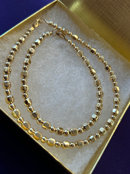 Gold Square bead  Bracelet, Anklet, Necklace