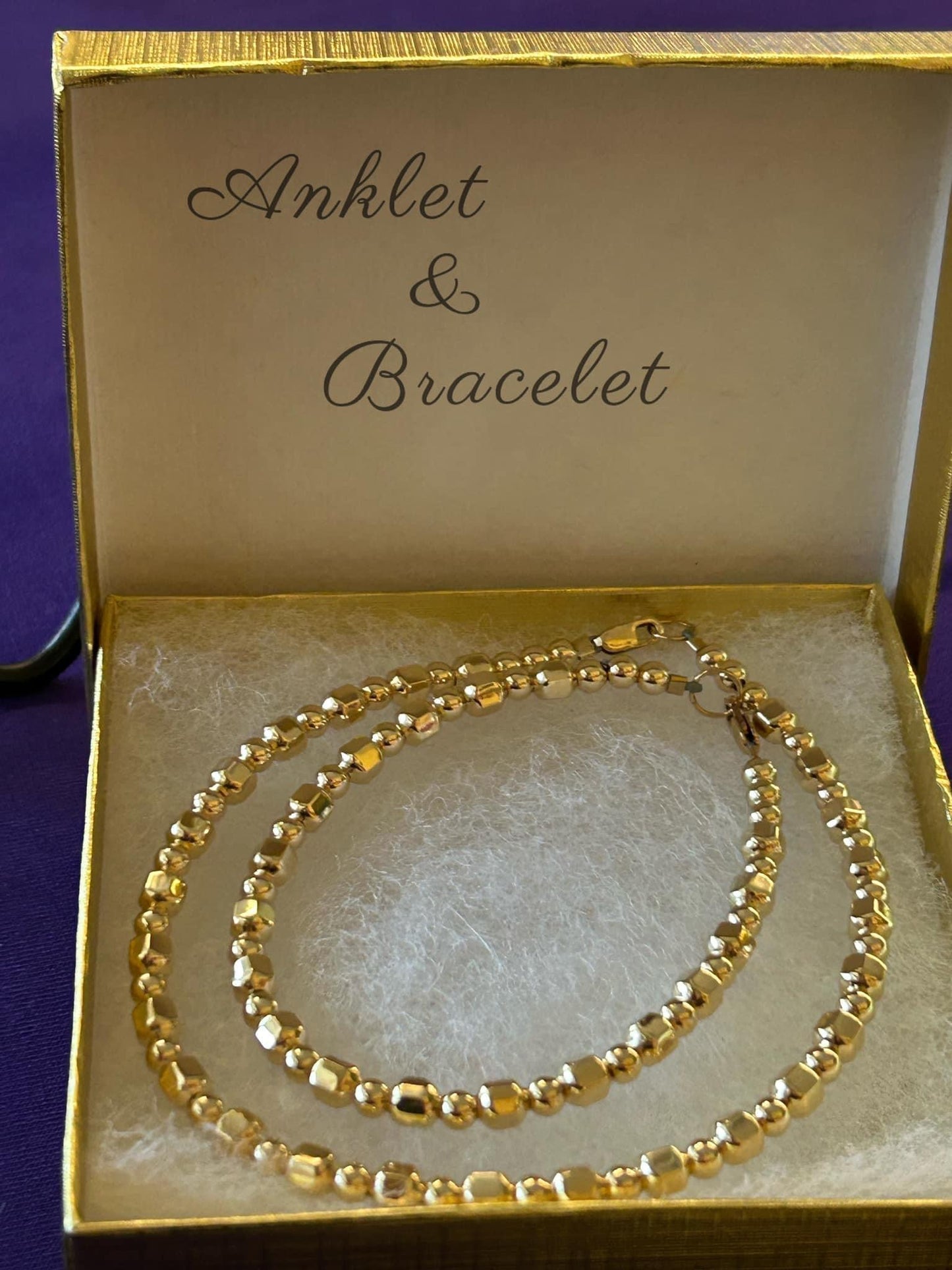Gold Square bead Bracelet, Anklet, Necklace