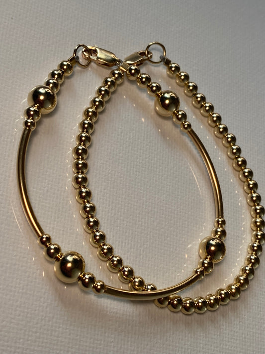 All Gold Balls & Bangle Bracelet (2)Set