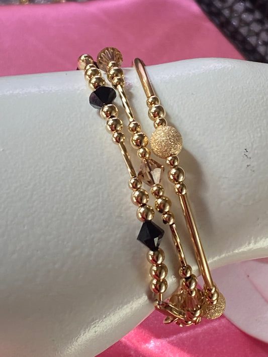 Swarovski Crystal Bracelet (2)-Gold Dust Bangle Bracelet (1) Set (3)