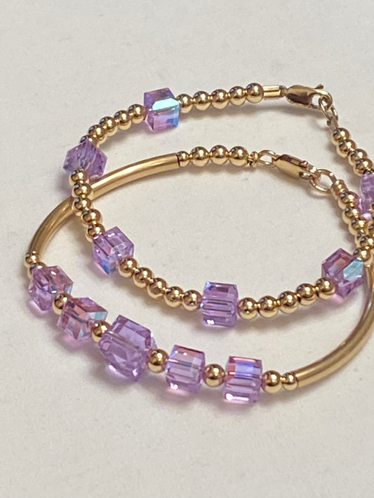 Violet Square Swarovski Crystal Square Bangle/Bracelet Set