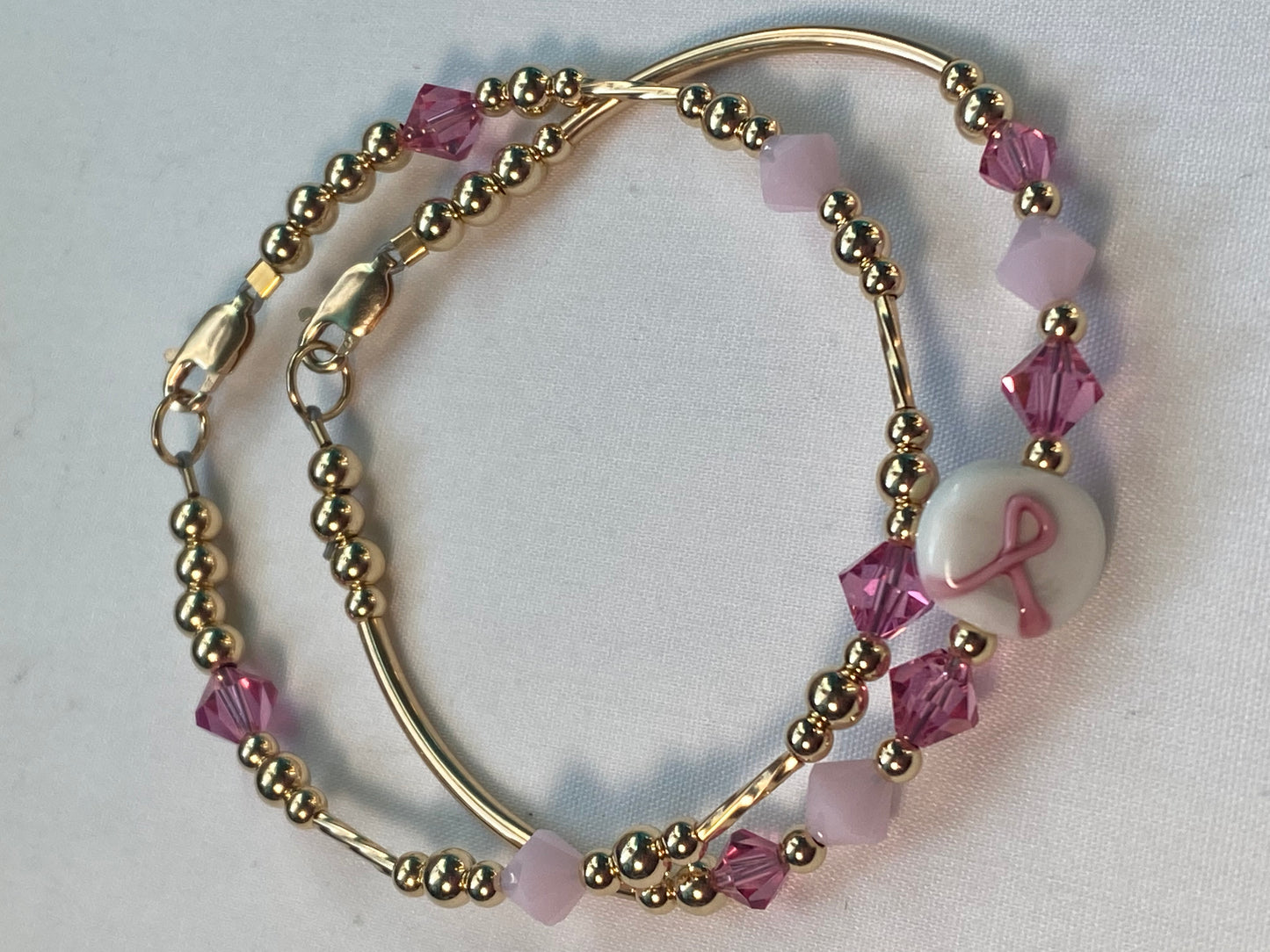 Breast Cancer Bangle & Bracelet Set(2) Gold or Silver