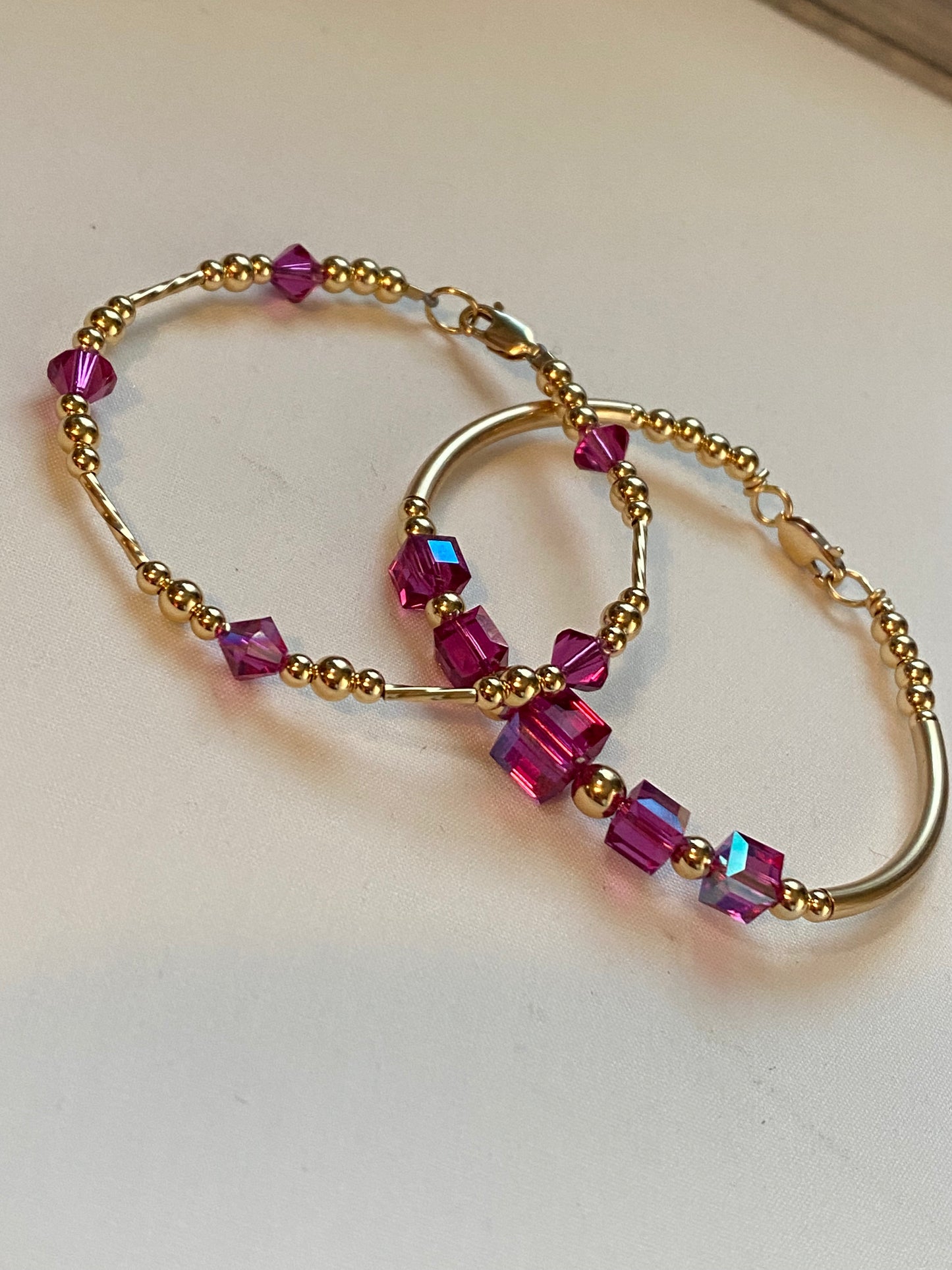 Rose,Opal,Fuchsia Swarovski Crystal Bangle & Bracelet Set