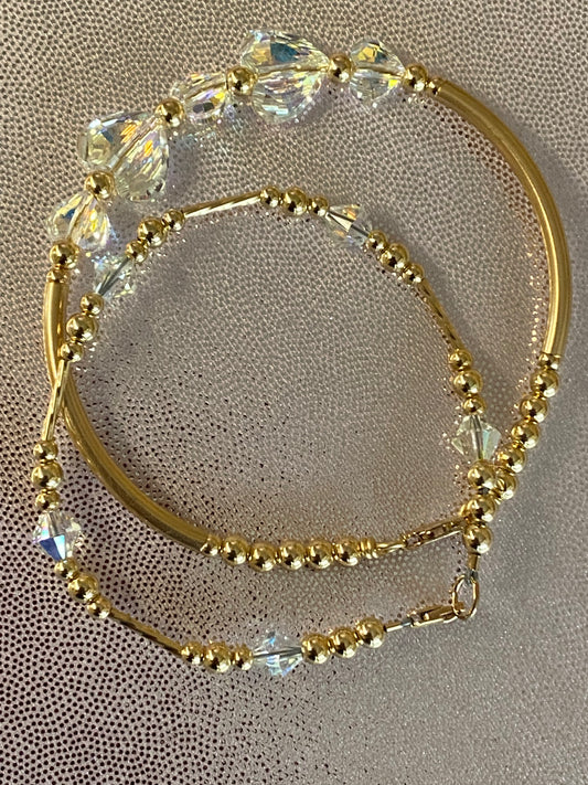 Swarovski Clear Ab Heart Bangle & Bracelet Set