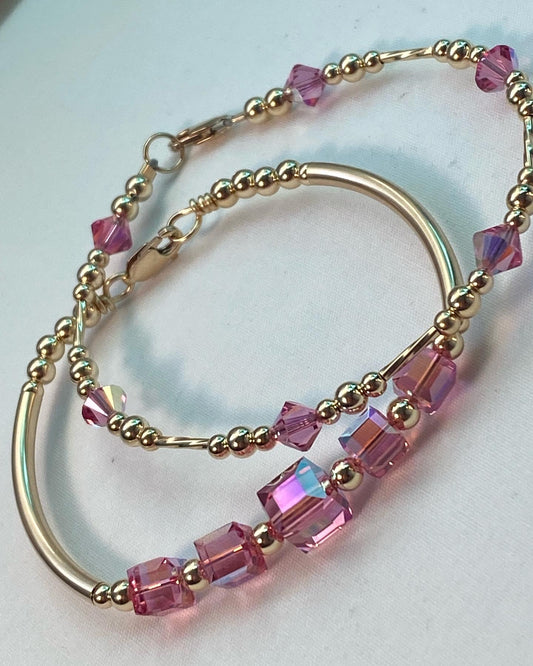 Rose,Opal,Fuchsia Swarovski Crystal Bangle & Bracelet Set