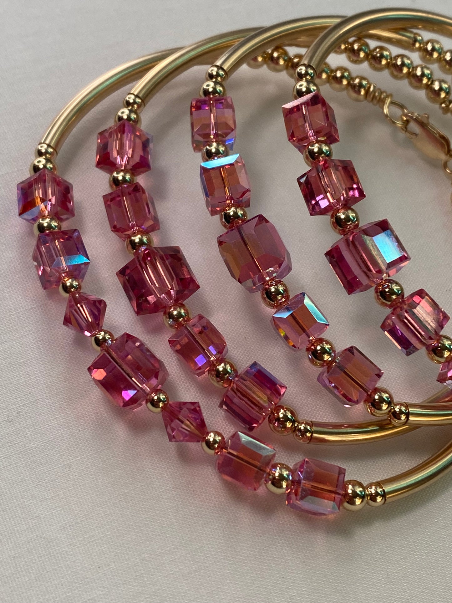 Rose,Opal,Fuchsia Swarovski Crystal Bangle & Bracelet Set