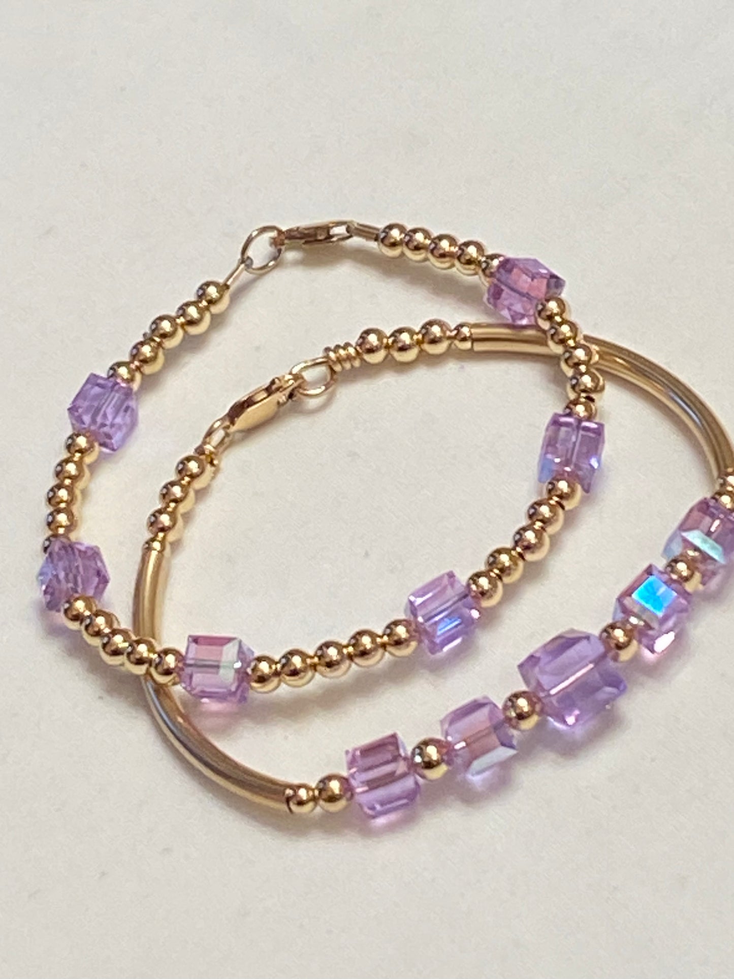 Violet Square Swarovski Crystal Square Bangle/Bracelet Set