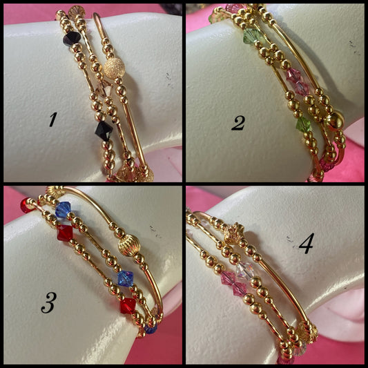 Swarovski Bracelets (2) & Gold Noodle Bangle (1)Bracelet 3piece Set ...#1, #2, #3, #4