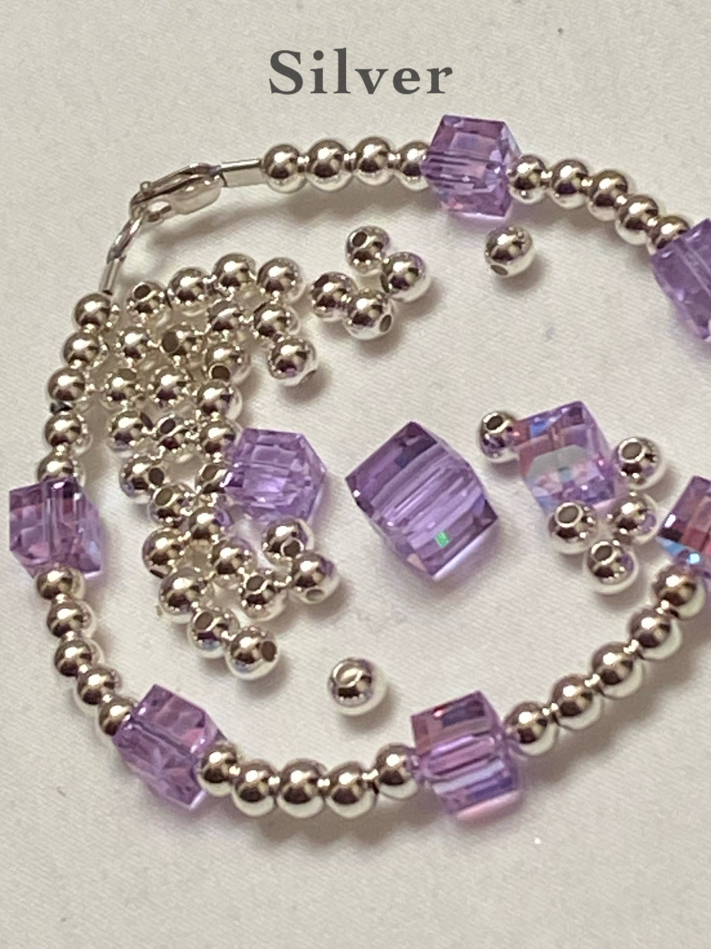 Violet Square Swarovski Crystal Square Bangle/Bracelet Set