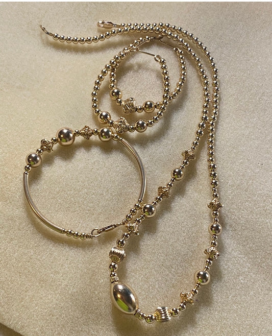 Gold Necklace, Bangle, Earrings Set 3piece