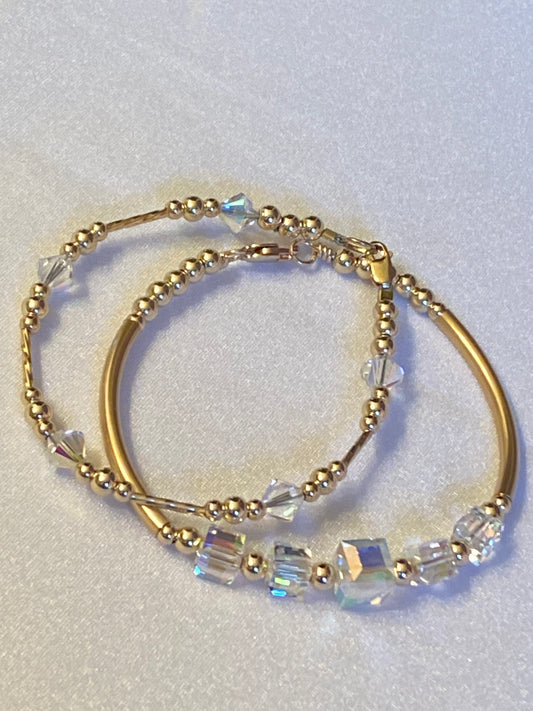 April Swarovski Birthstone Bangle & Bracelet Set ( Gold & Silver)