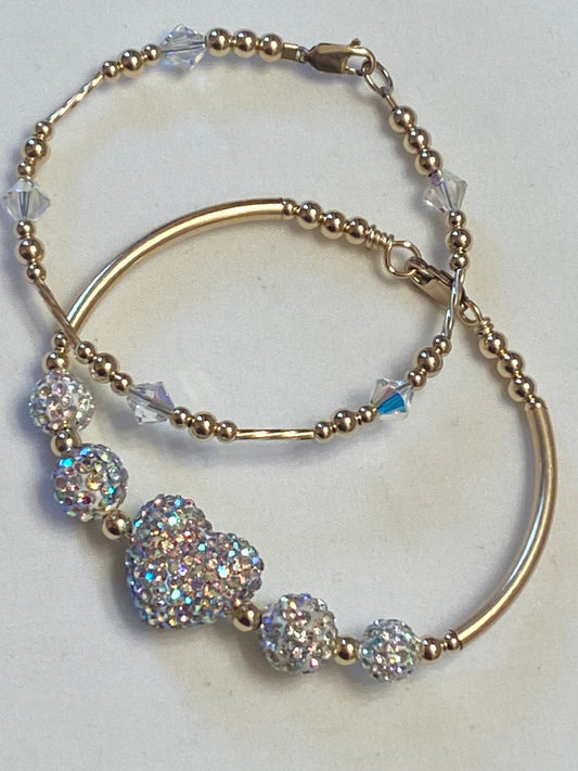 Bling Heart Bracelet & Bangle (Set 2) Gold & Silver