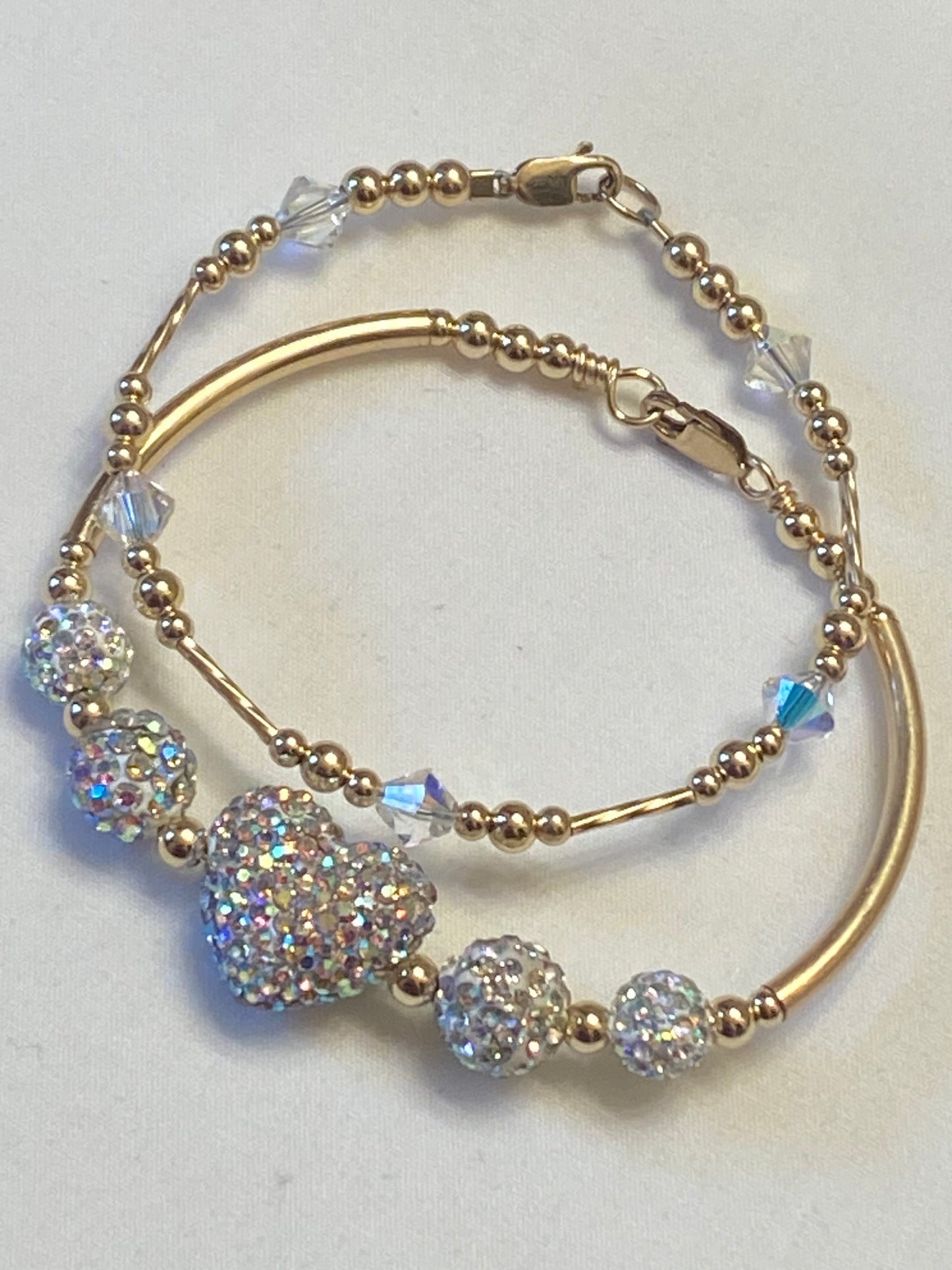 Bling Heart Bracelet & Bangle (Set 2) Gold & Silver