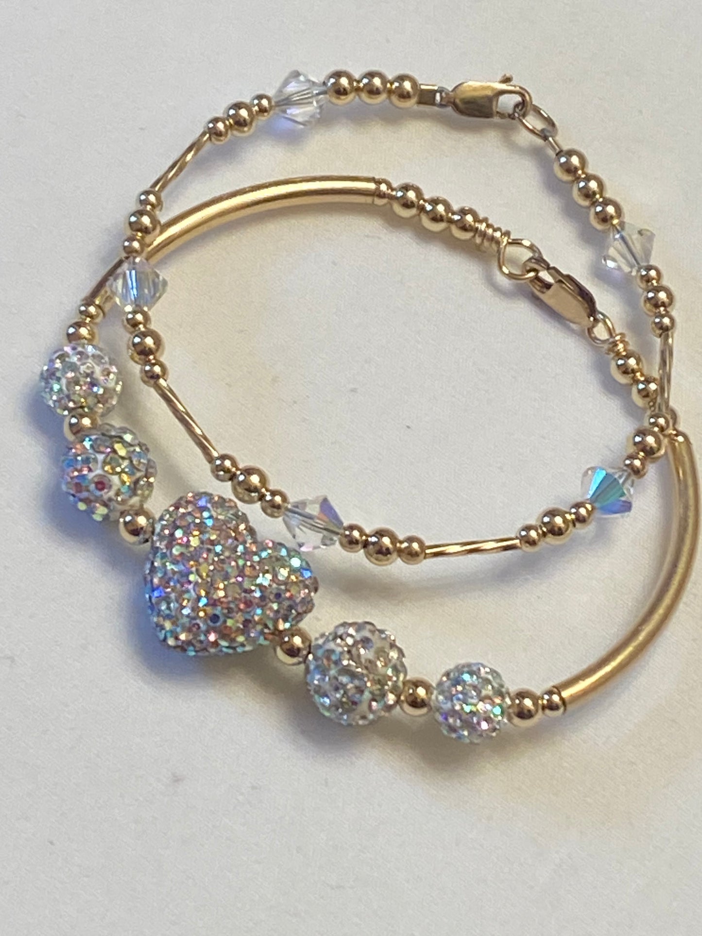 Bling Heart Bracelet & Bangle (Set 2) Gold & Silver