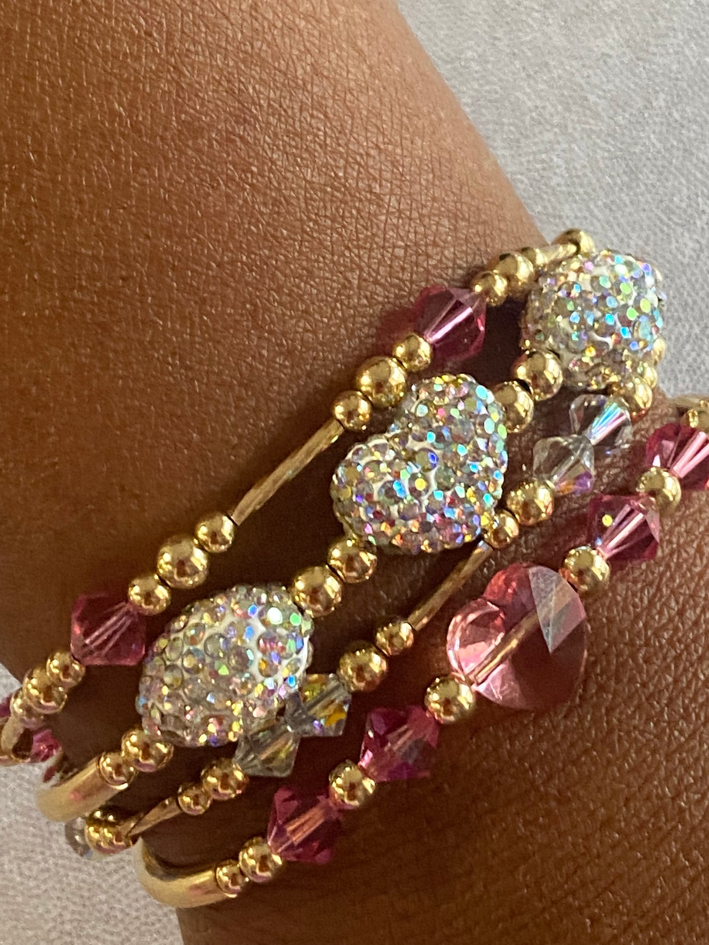 2 Heart Bangle & 2 Swarovski Bracelets (4 piece Set)