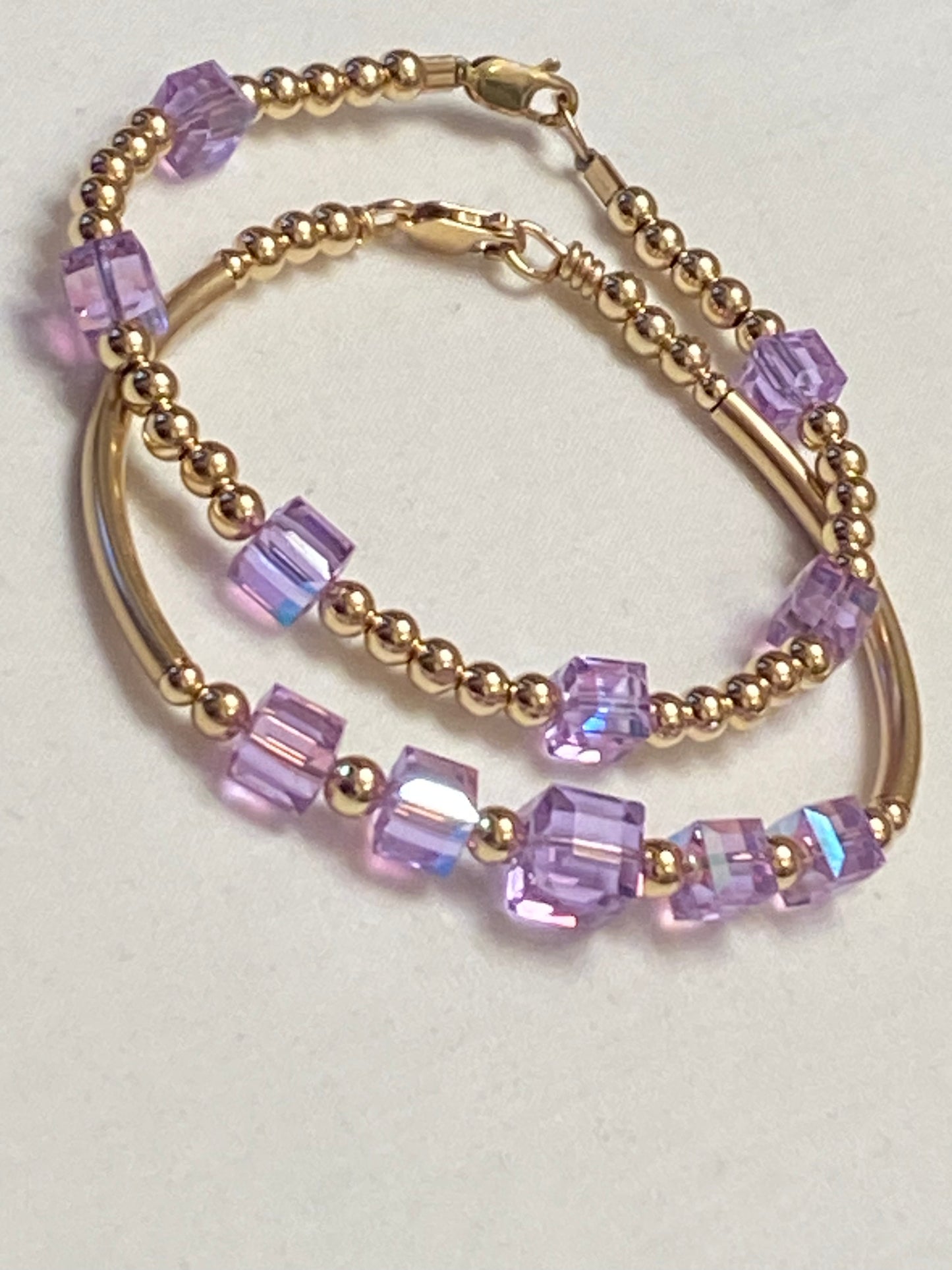 Violet Square Swarovski Crystal Square Bangle/Bracelet Set