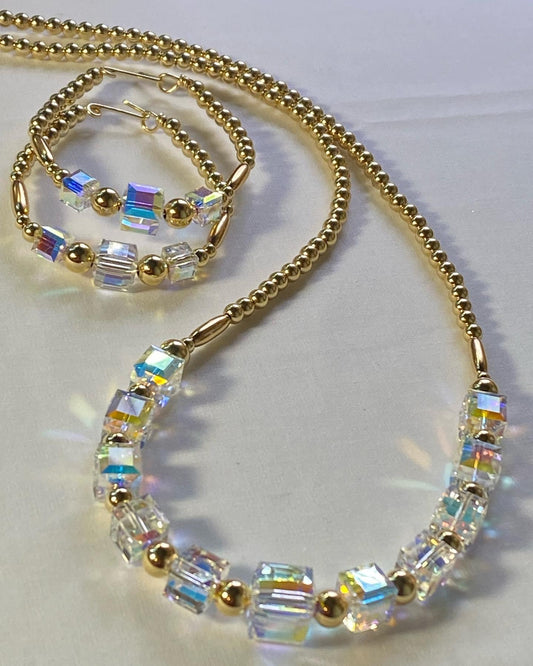 Square Swarovski Crystal Necklace & Earring Set