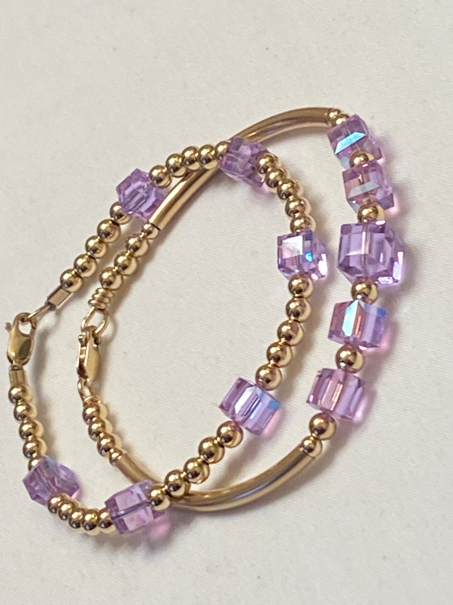 Violet Square Swarovski Crystal Square Bangle/Bracelet Set