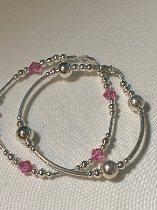 1 Silver Noodle Bracelet & 1 Birthstone Bracelet Set