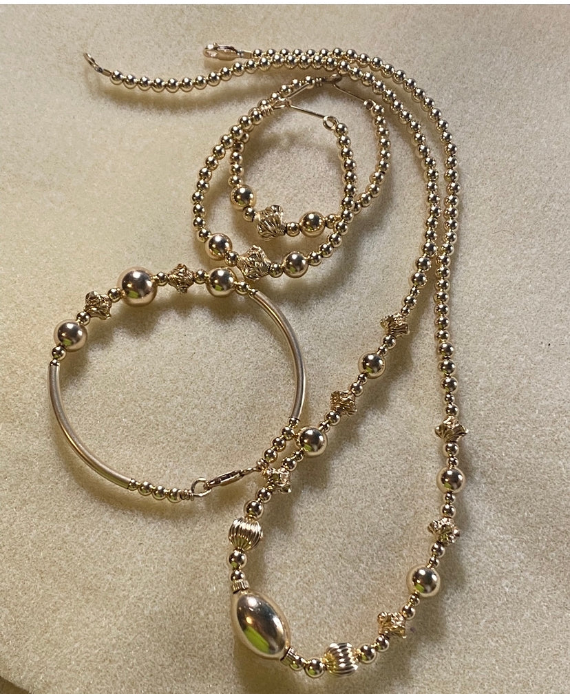 Gold Twist Necklace, Bangle, Earrings (3 piece Set)