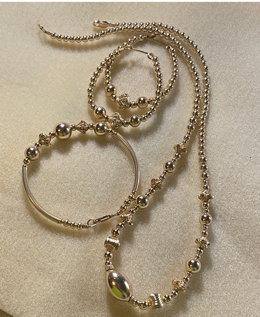 Gold Twist Necklace, Bangle, Earrings (3 piece Set)