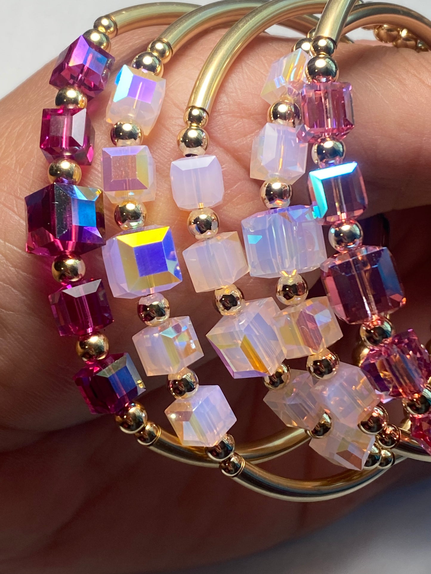 Rose,Opal,Fuchsia Swarovski Crystal Bangle & Bracelet Set