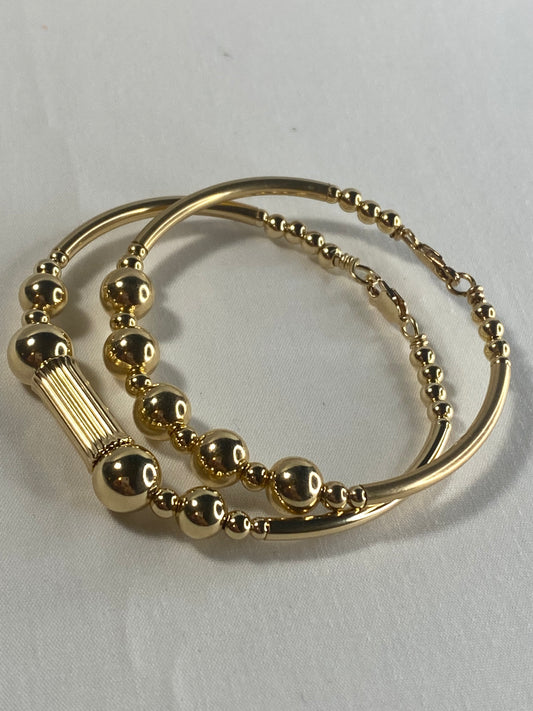 Gold Smooth Ball Bangle / Tub Bangle Set (2)