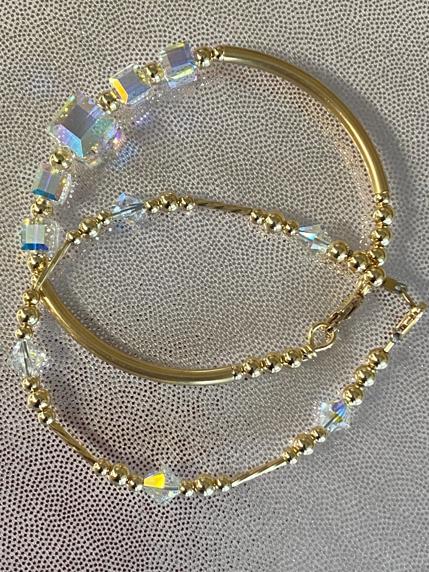 Swarovski Clear Ab Square Bangle & Bracelet Set