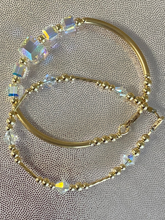 Swarovski Clear Ab Square Bangle & Bracelet Set