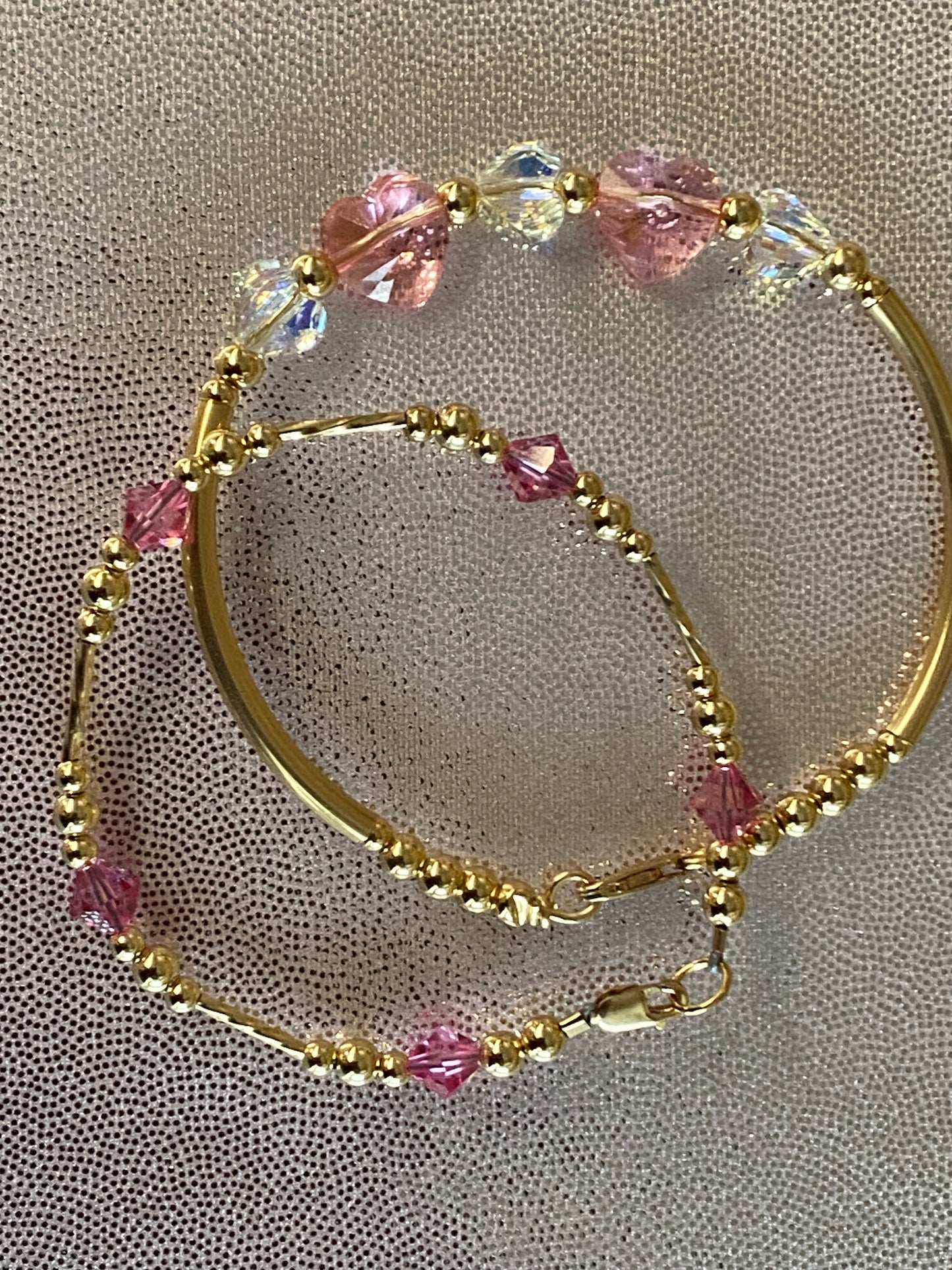 Swarovski Pink/Clear Ab Heart Bangle & Bracelet Set