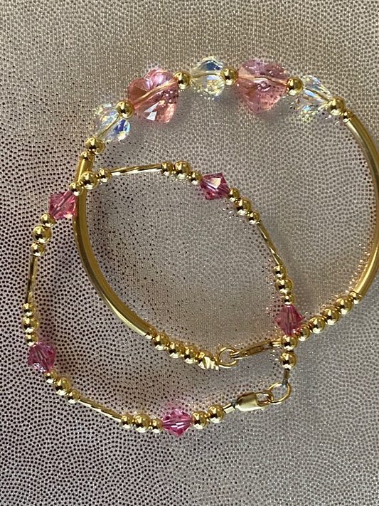 Swarovski Pink/Clear Ab Heart Bangle & Bracelet Set