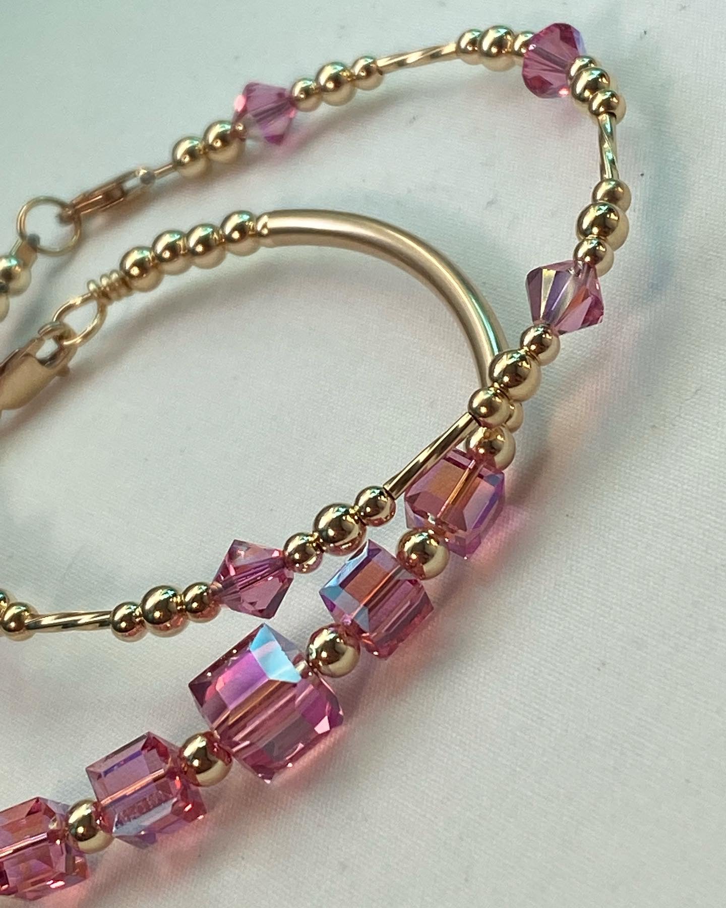 Rose,Opal,Fuchsia Swarovski Crystal Bangle & Bracelet Set