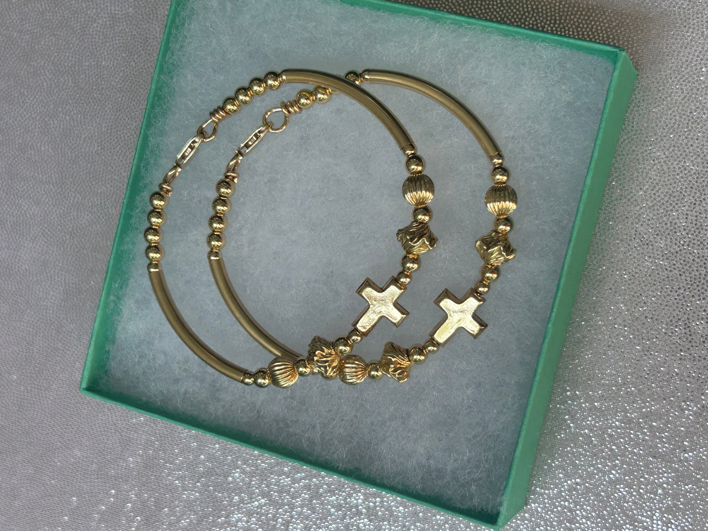 All Gold Floating Heart or Cross Bangle/Bracelet (1)