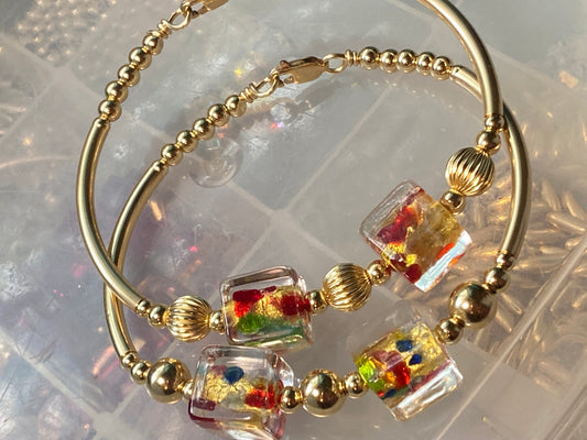 Square Rainbow w/a Splash of Gold Bangle