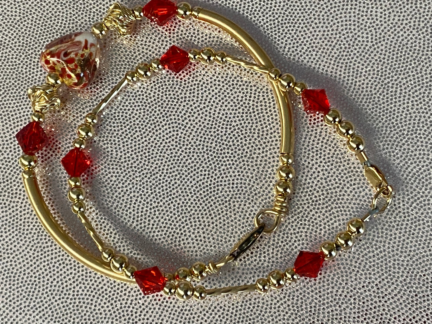 Red & Gold Heart  Bangle & Bracelet   Set