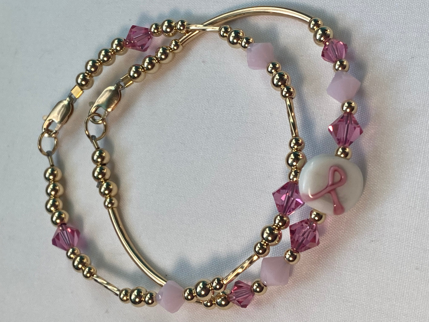 Breast Cancer Bangle & Bracelet Set(2) Gold or Silver