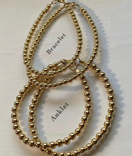 Anklet & Bracelet Set All Gold Beaded Set (2)