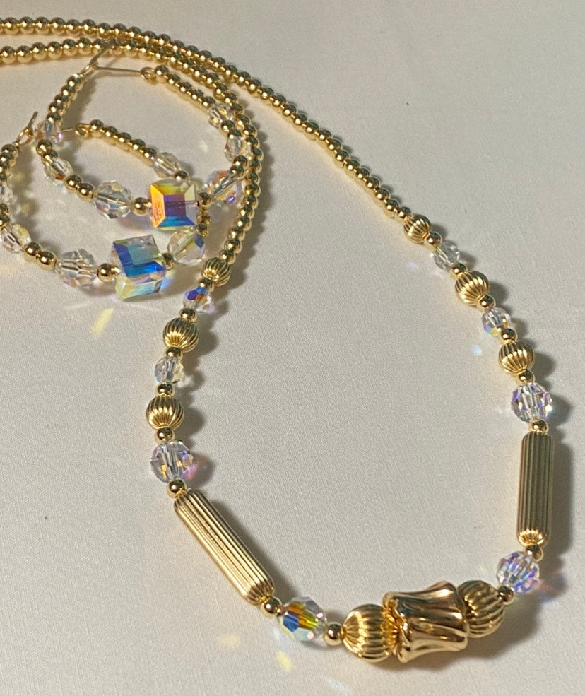 Harlequin Gold Rivoli Crystal Necklace / Anna Wintour Choker