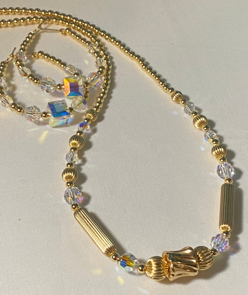 Swarovski Crystal/ Gold Necklace  & Earring Set