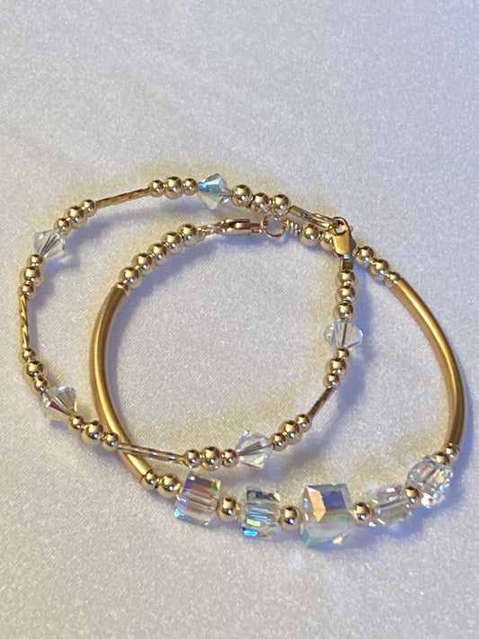April Swarovski Birthstone  Bangle & Bracelet Set ( Gold & Silver)