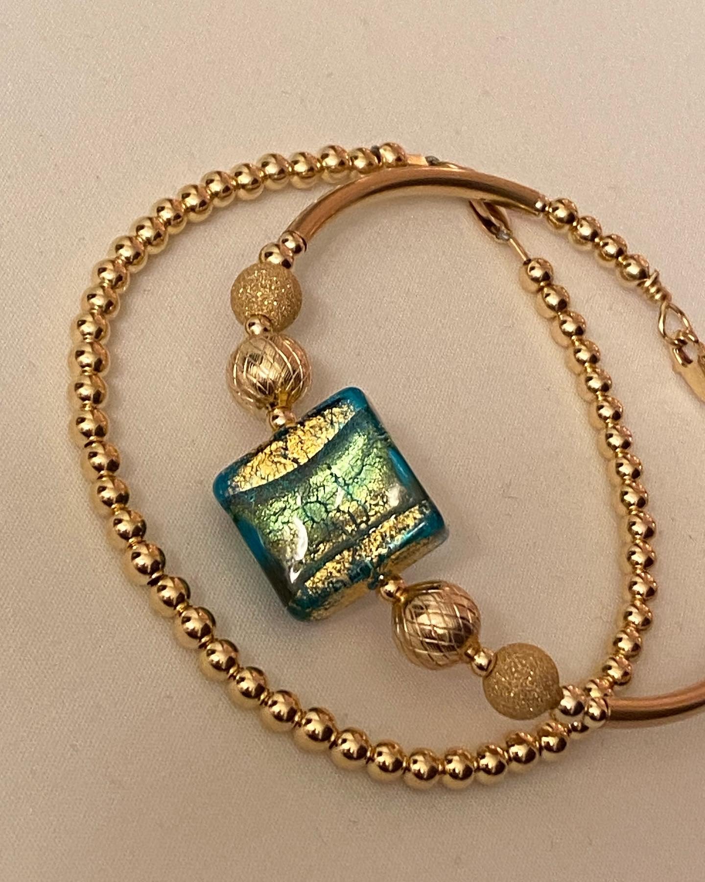 Multi Green Gold Square w/ a Splash of Gold Bangle & Bracelet Set