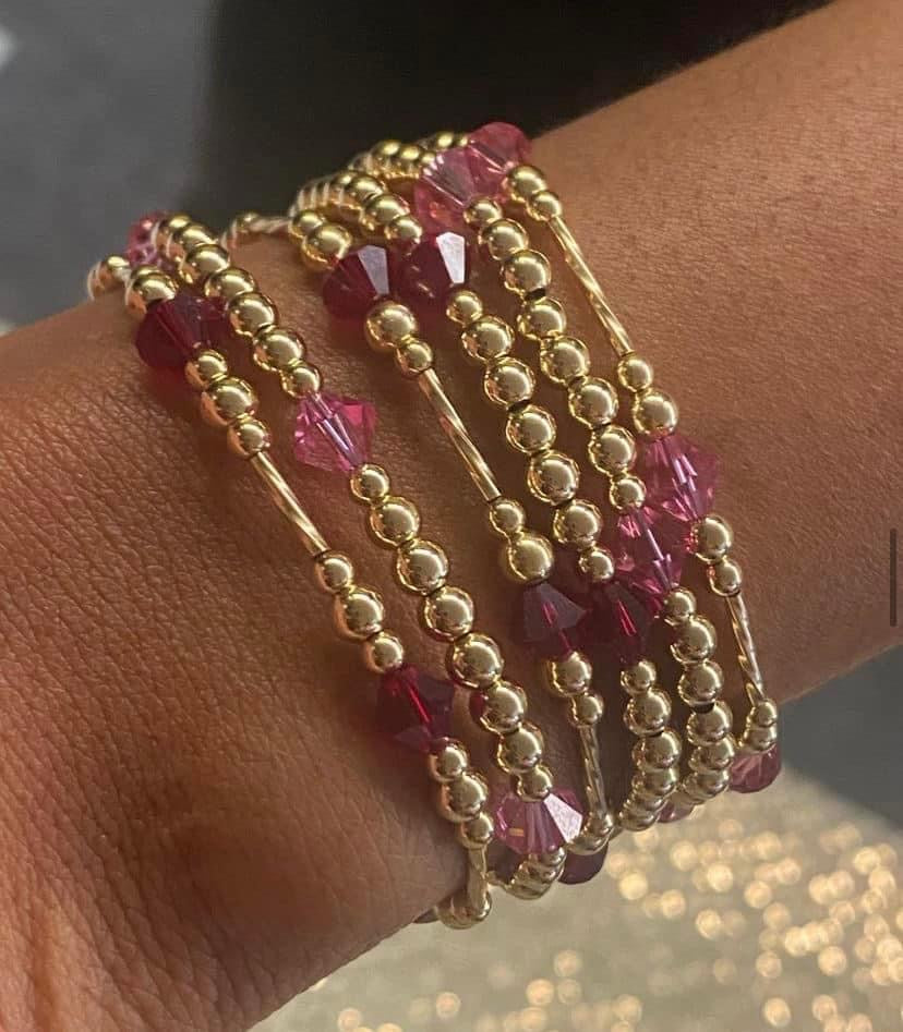 Swarovski Crystal Garnet & Pink  Bracelet  6 piece set